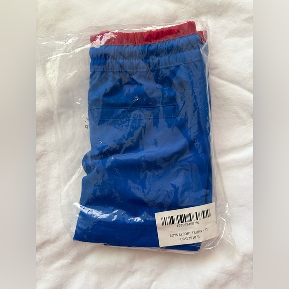 Vibrant Blue Kids Swim Trunks with Red Accent - Picture 9 of 9